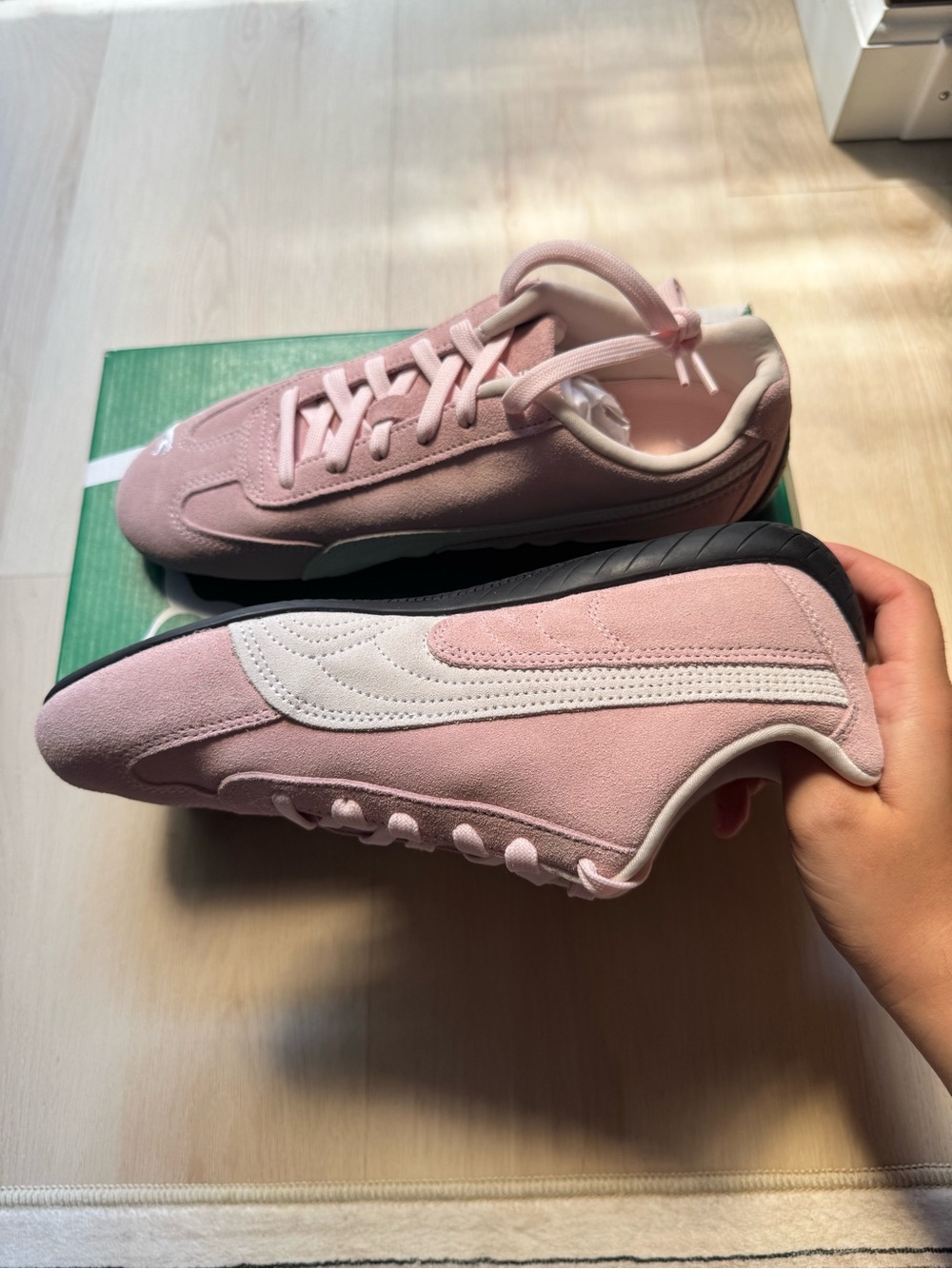 Puma Women’s Pink Suede Sneakers with Cream Stripe - Picture 7 of 7